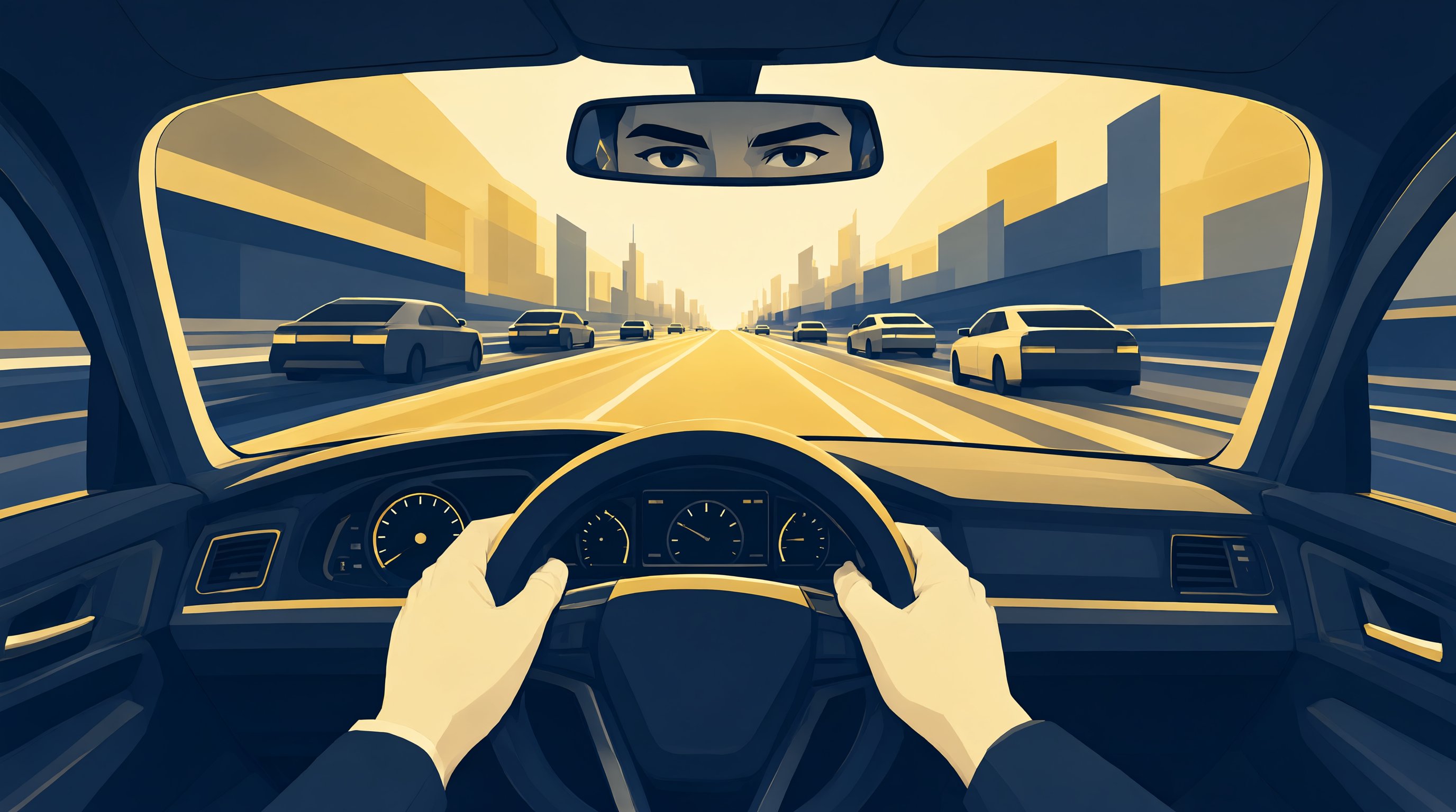 Motorista de aplicativo conferindo painel de indicadores de lucro no celular dentro do carro