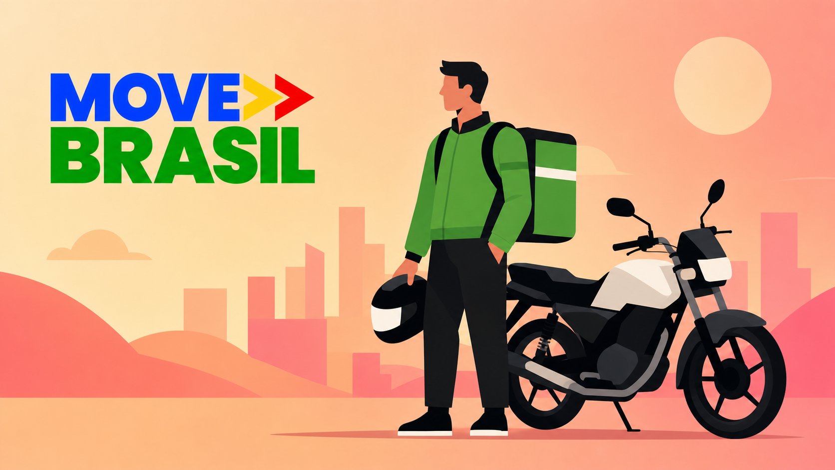 Motociclista entregador de aplicativo com moto 0km financiada pelo Move Brasil